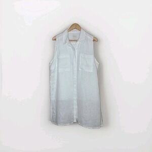 Sleeveless White Button-Up Top